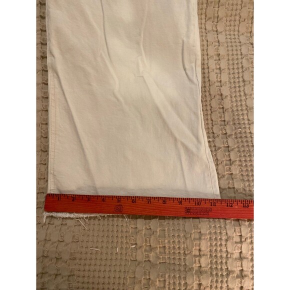 H&M Capri Cropped Pants Womens Sz 18 White Denim Fringed Wide Leg Casual Boho - Picture 9 of 12